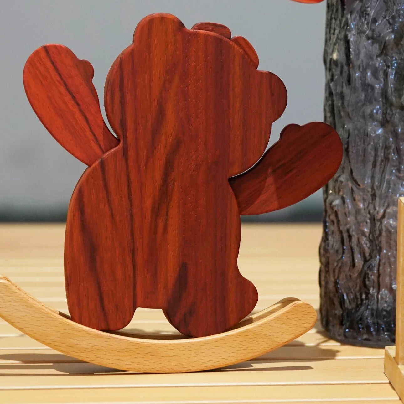 Disney Lotso Wooden Rocking Clock โ Handmade Solid Wood Timepiece with Swinging Motion