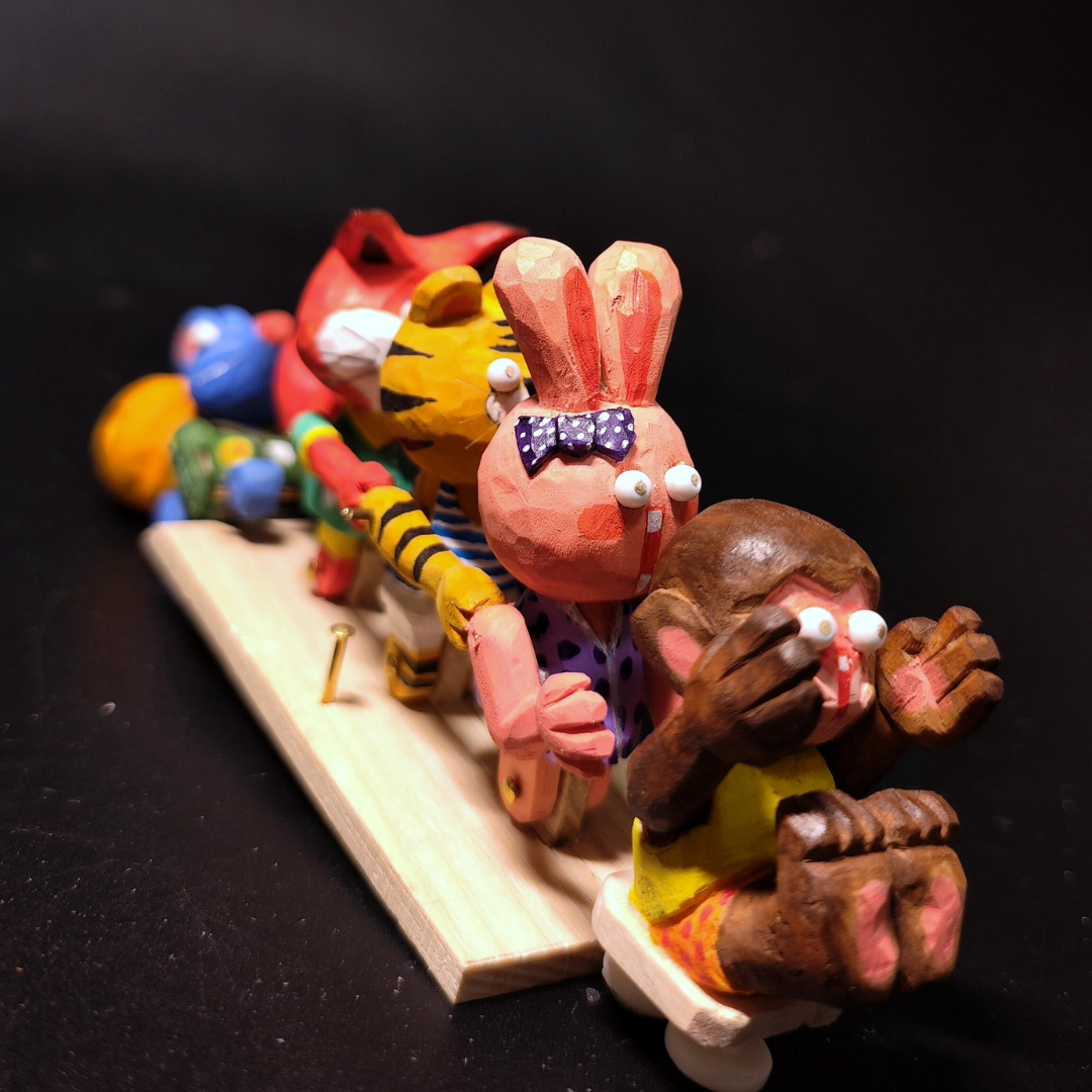 Hand-carved Wood Elephant Slide Automata: A Nostalgic Ride