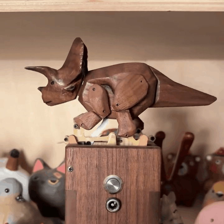 Original TriceraTrot: Handcrafted Wooden Dinosaur Automata