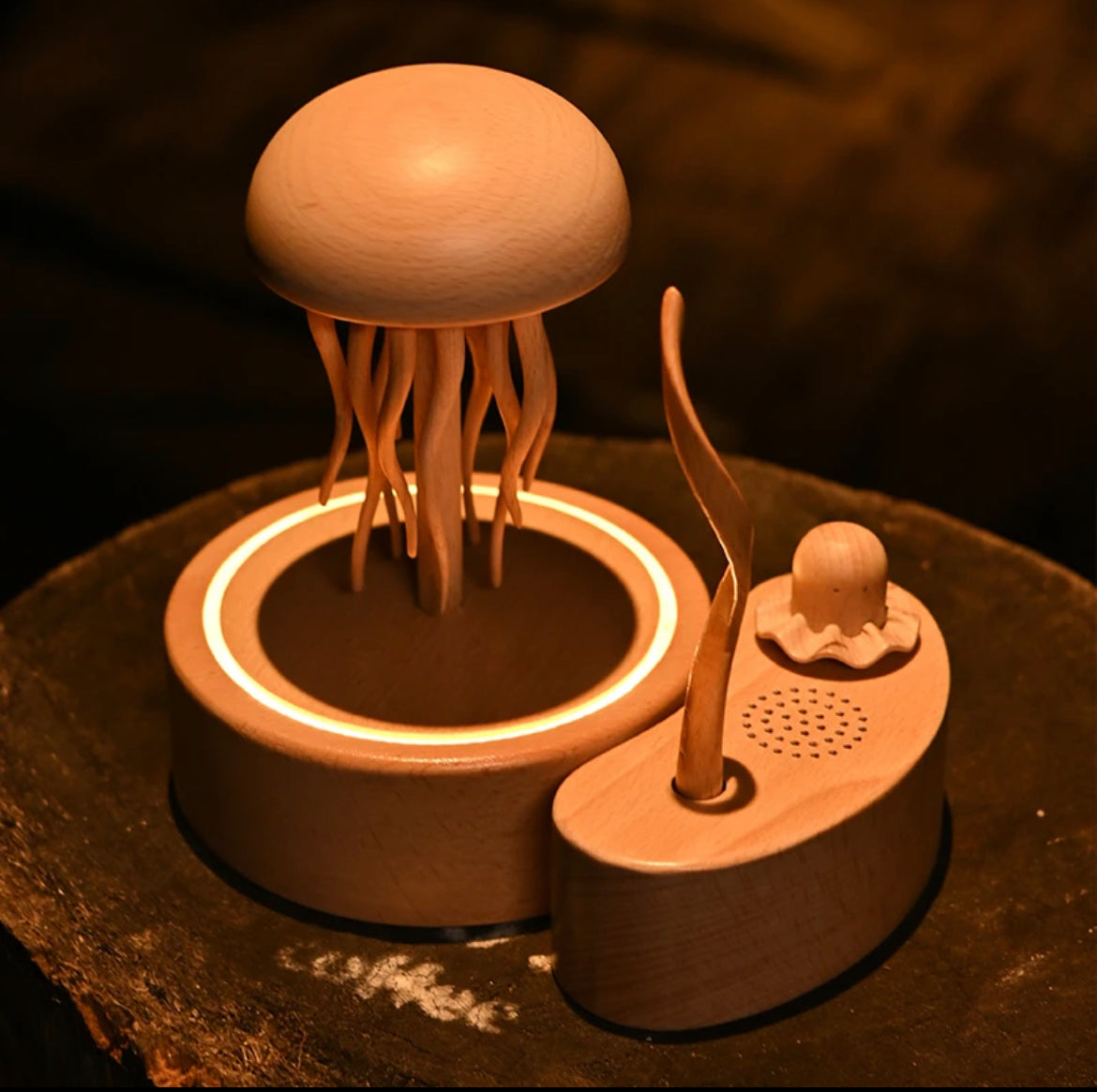 Original Handmade Exquisite Wooden Jellyfish with Bluetooth & Ambient Lighting