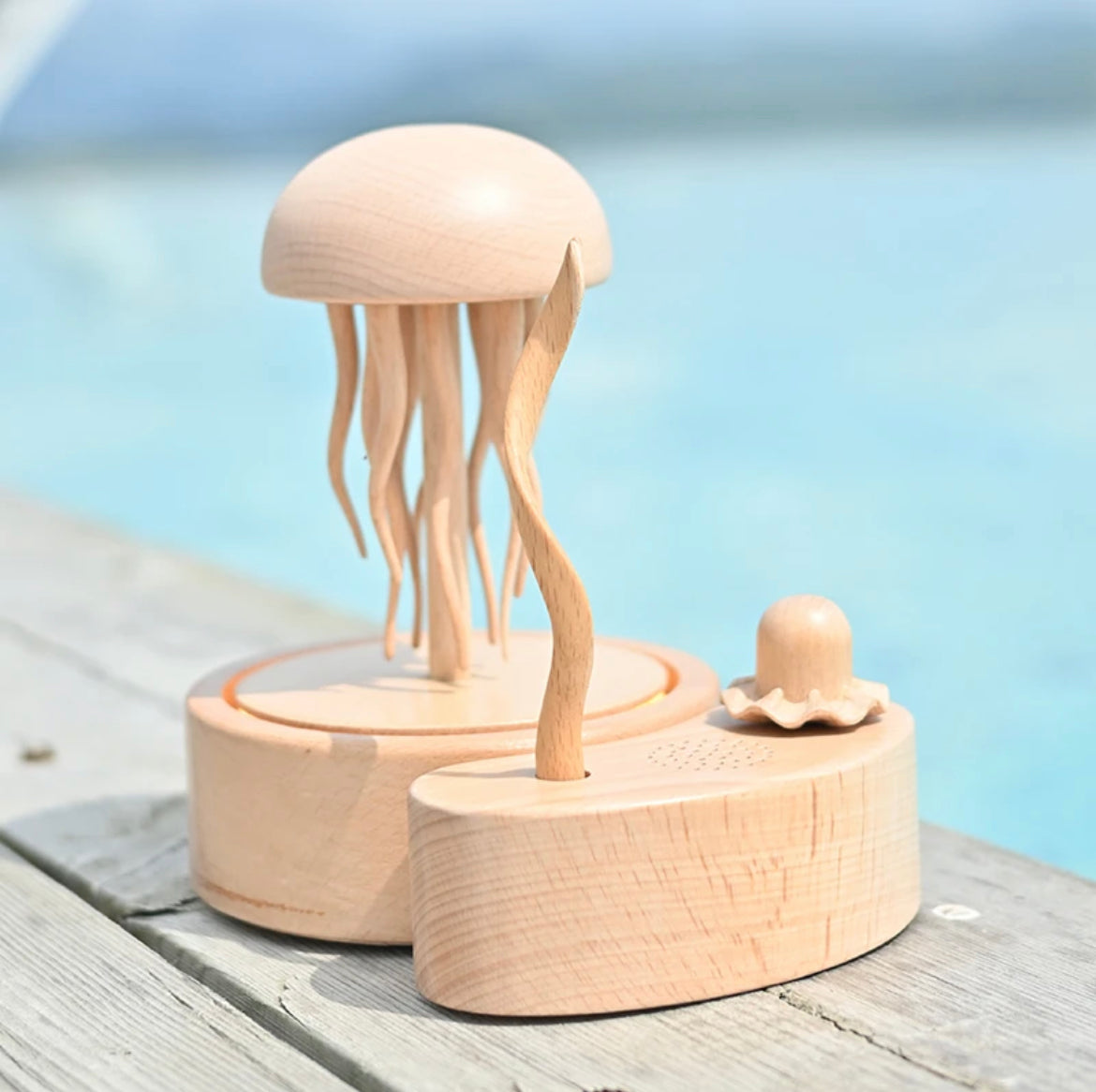 Original Handmade Exquisite Wooden Jellyfish with Bluetooth & Ambient Lighting