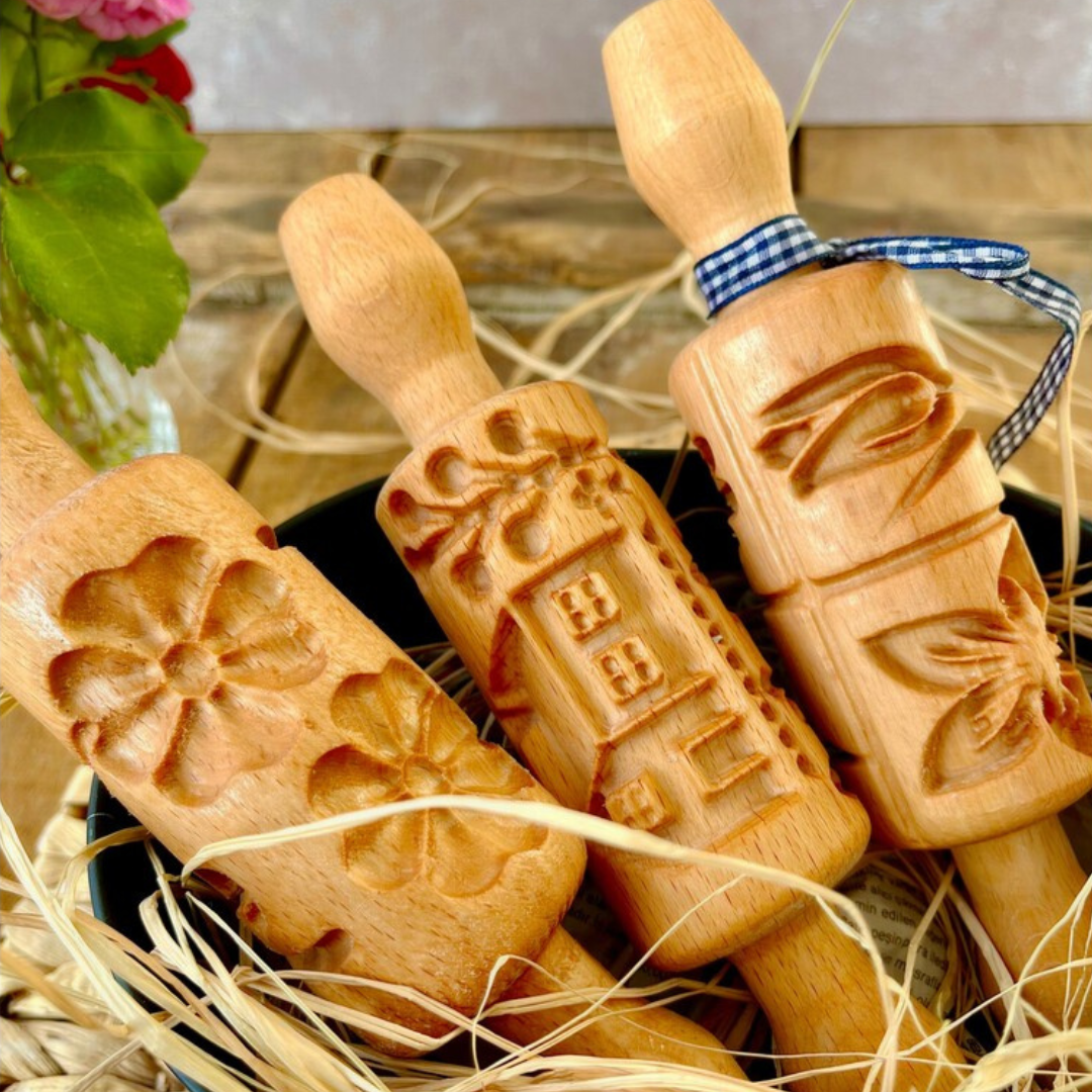 Set of 3 Small Embossed Rolling Pins with Pattern Gift for Moms, Cookie Cutters