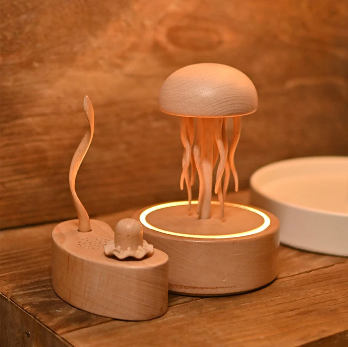 Original Handmade Exquisite Wooden Jellyfish with Bluetooth & Ambient Lighting