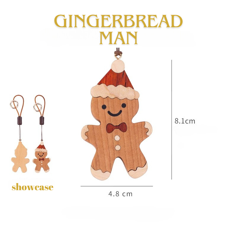 Christmas Wooden Keychain - Gingerbread Man Christmas Tree