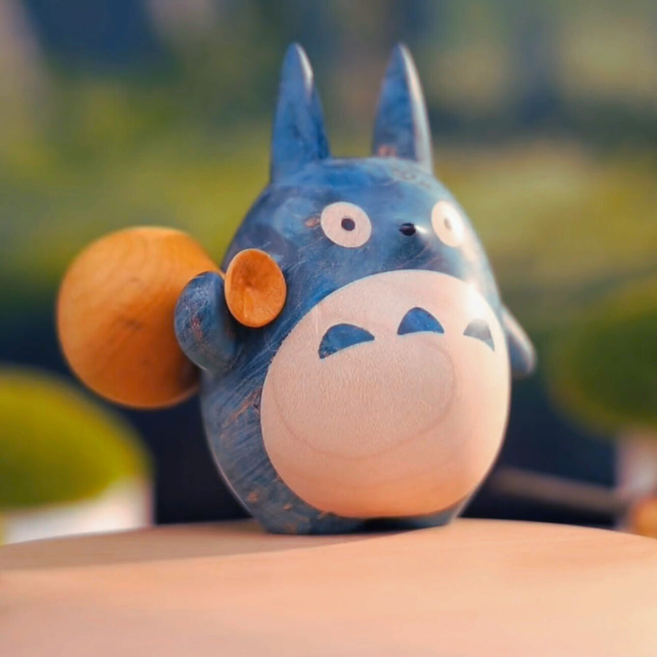 Original Hand-carved Wooden Craft Levitating Blue Totoro