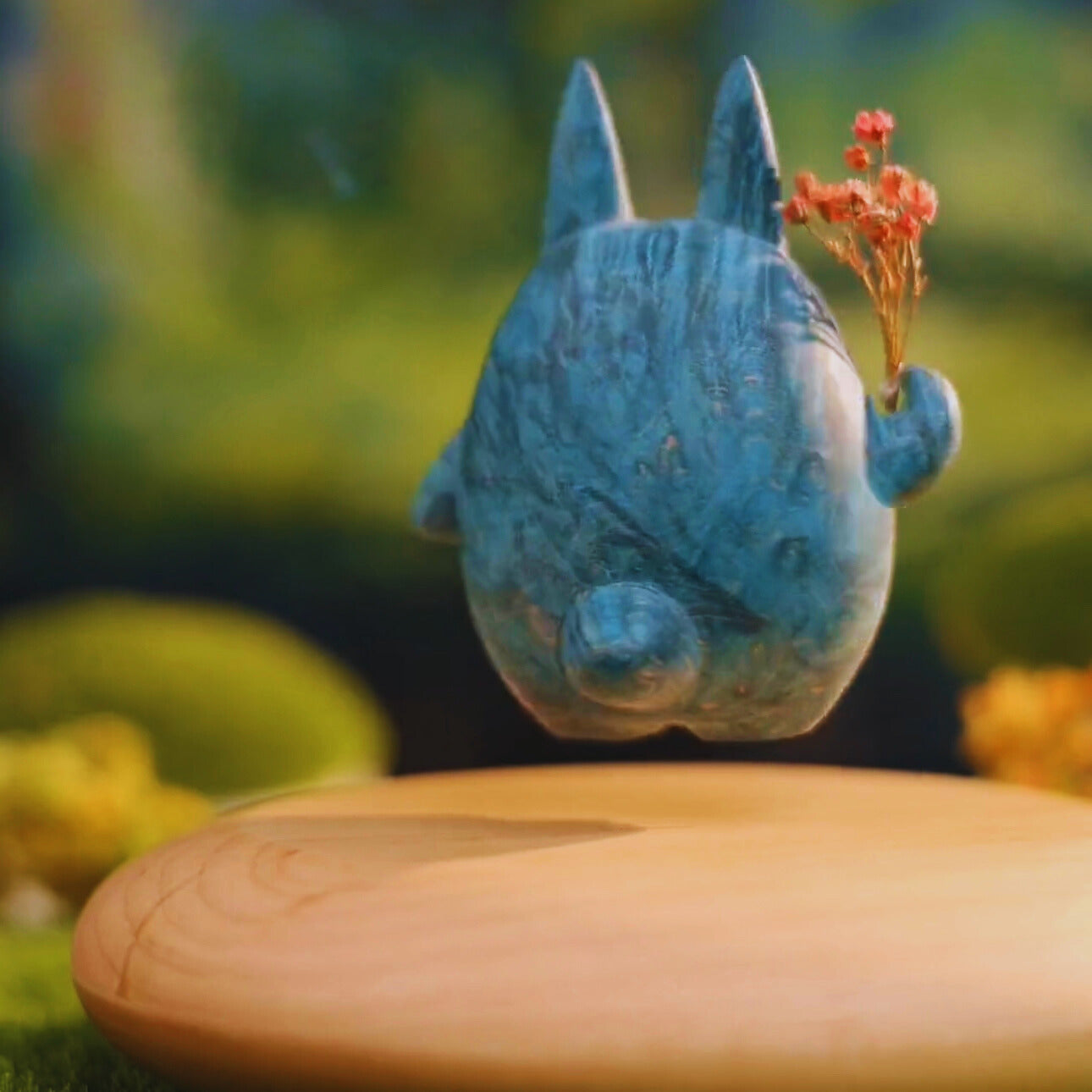 Original Hand-carved Wooden Craft Levitating Blue Totoro