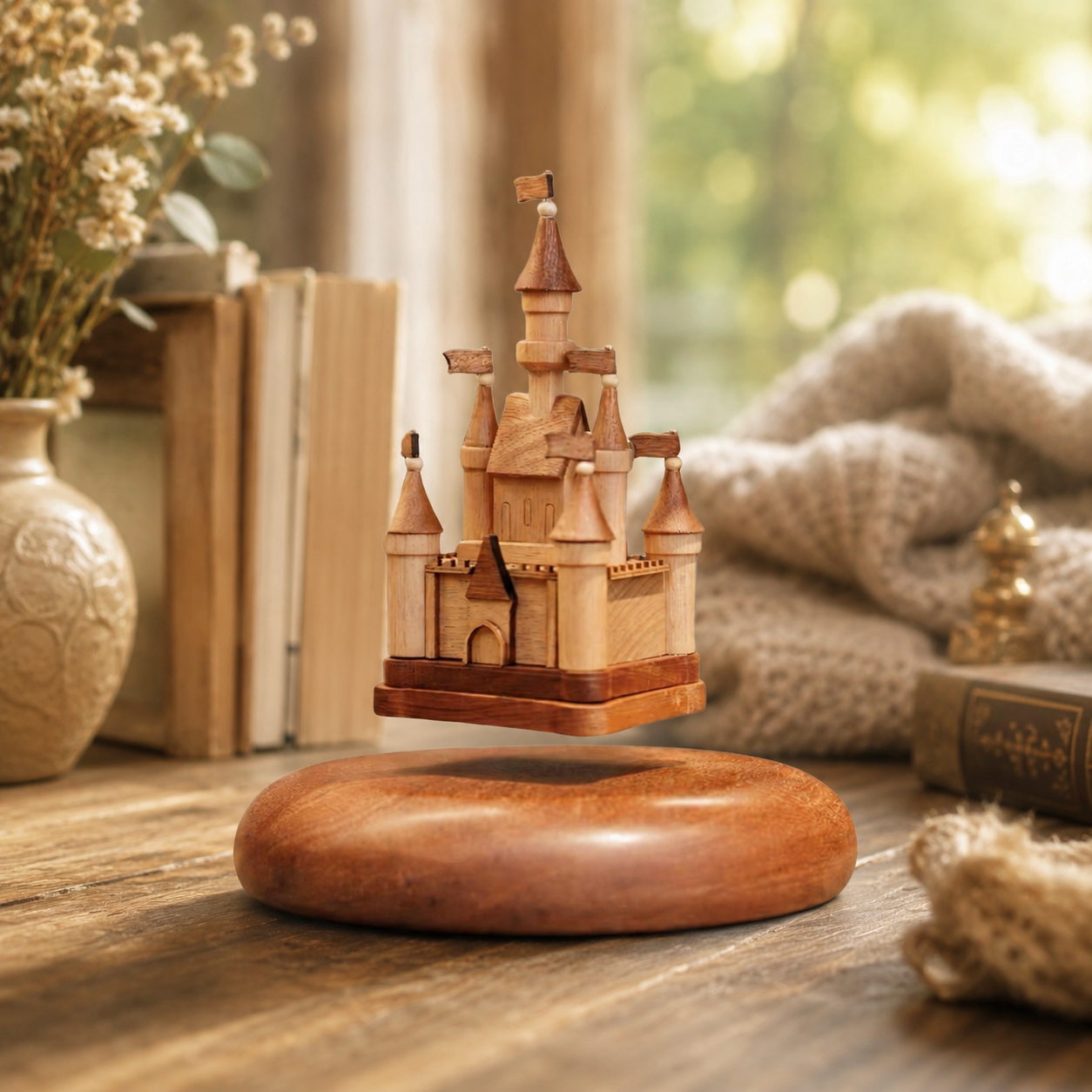 Magnetic Levitation Wooden Castle — Beech, Ebony & Walnut Wood