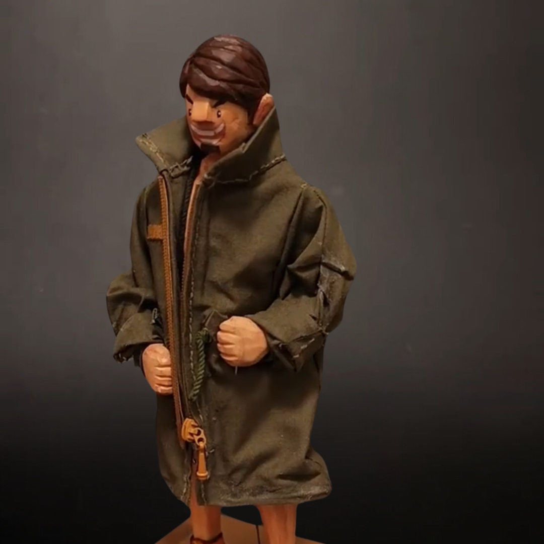 Hand-carved Wood Muscle Man Automata Lamp: Twist the Crank, Ignite the Power