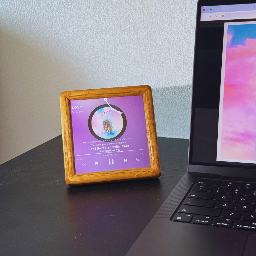 Personalized Song & Lyrics Display – Black Walnut Frame Music with Type-C Charging