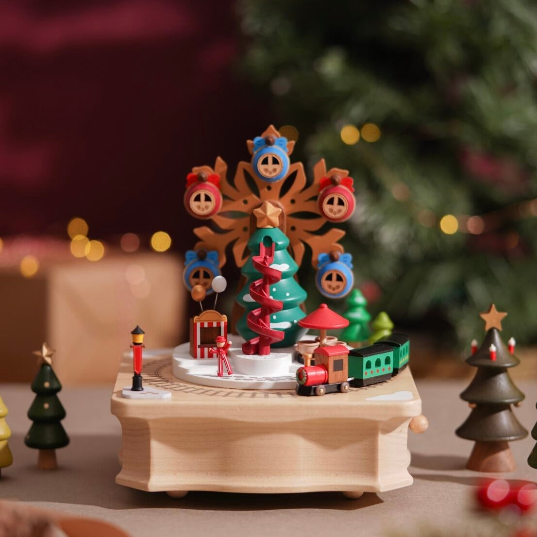 Confident-- Wooden Music Box Christmas Decoration--Christmas tree Ferris wheel Castle