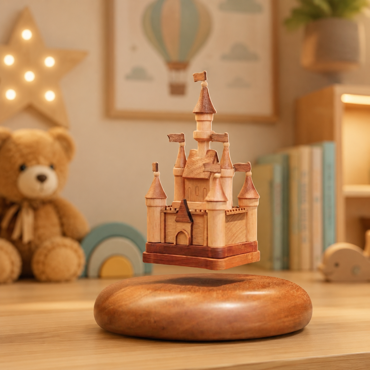 Magnetic Levitation Wooden Castle — Beech, Ebony & Walnut Wood