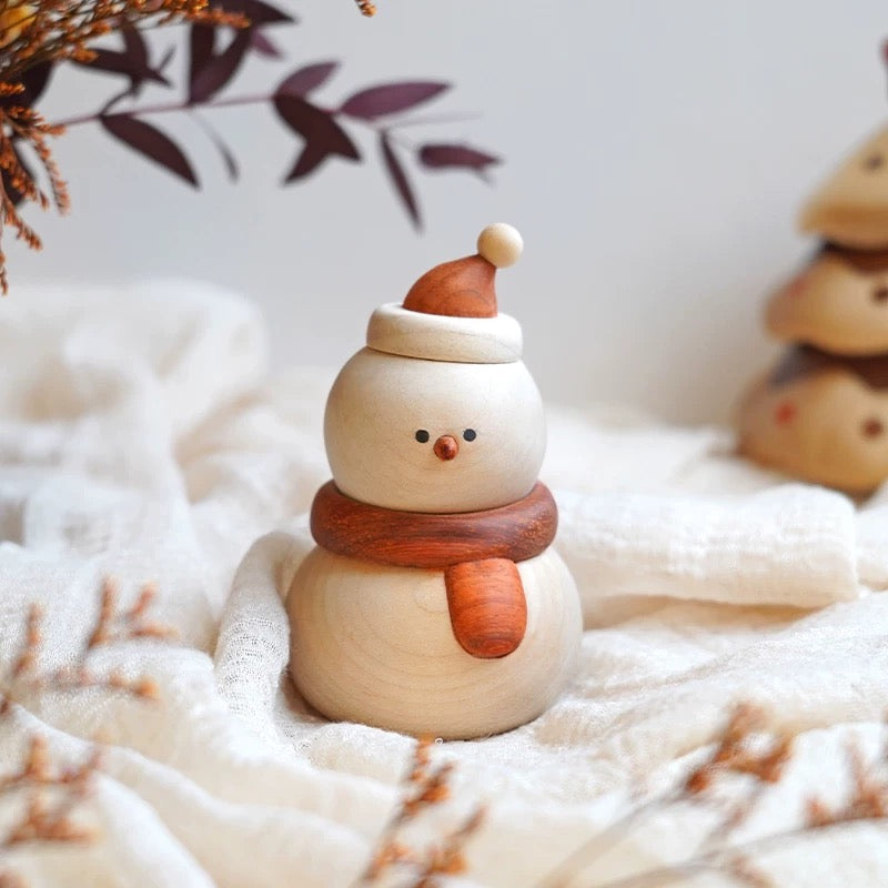 Hand-carved Solid Wood Snowman Decoration