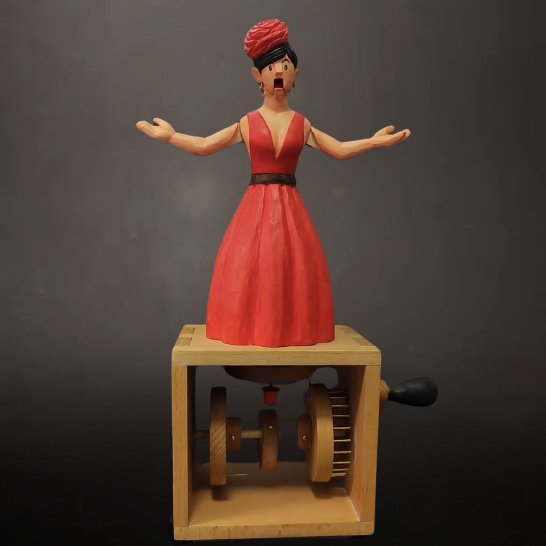 Hand-carved Wood Opera Queen Automata: Turn the Crank, Unleash the Grand Show