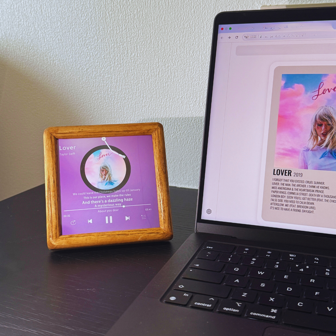 Personalized Song & Lyrics Display – Black Walnut Frame Music with Type-C Charging