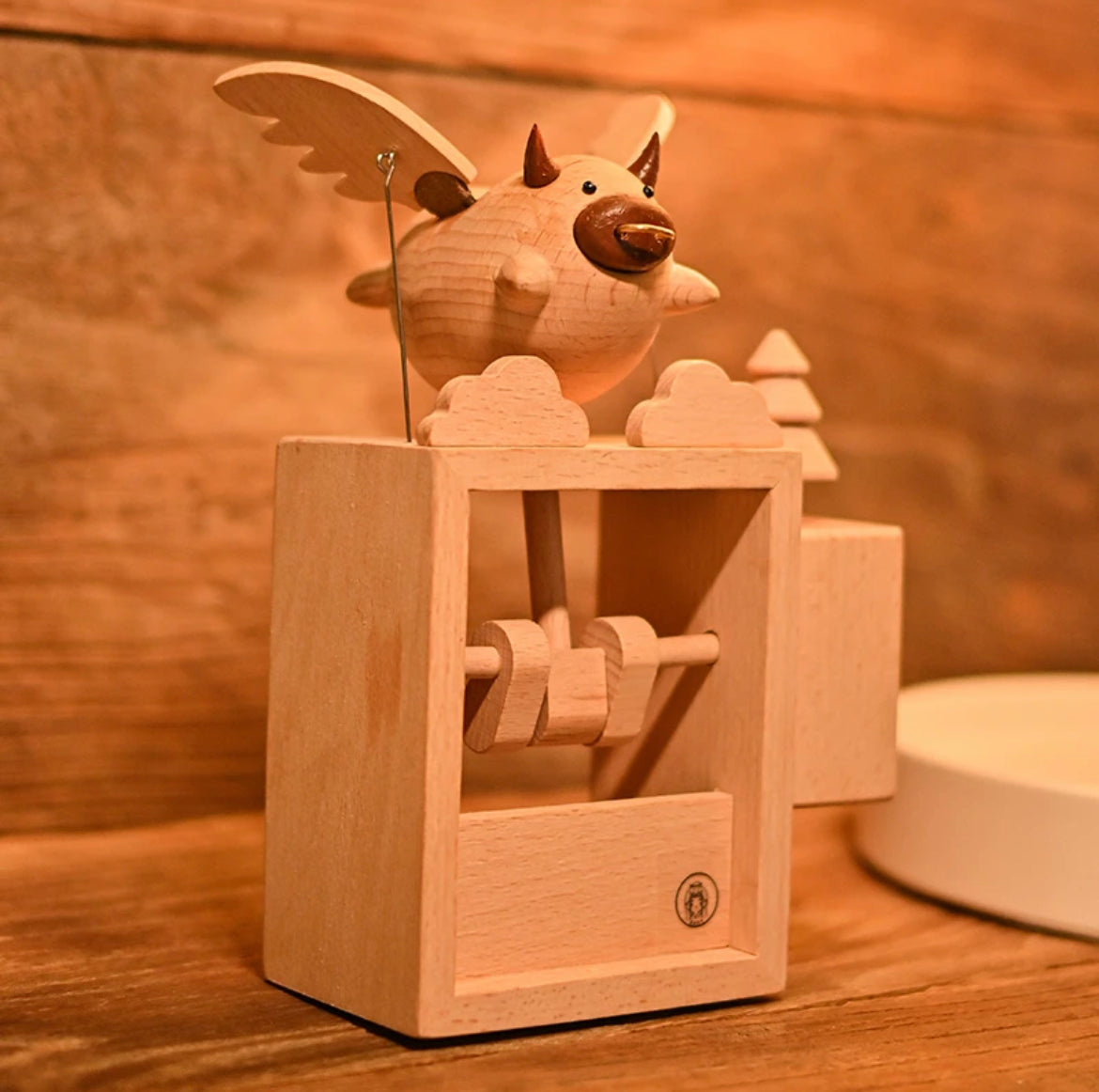 Original Handmade Wooden Craft Flying Cow with Speaker