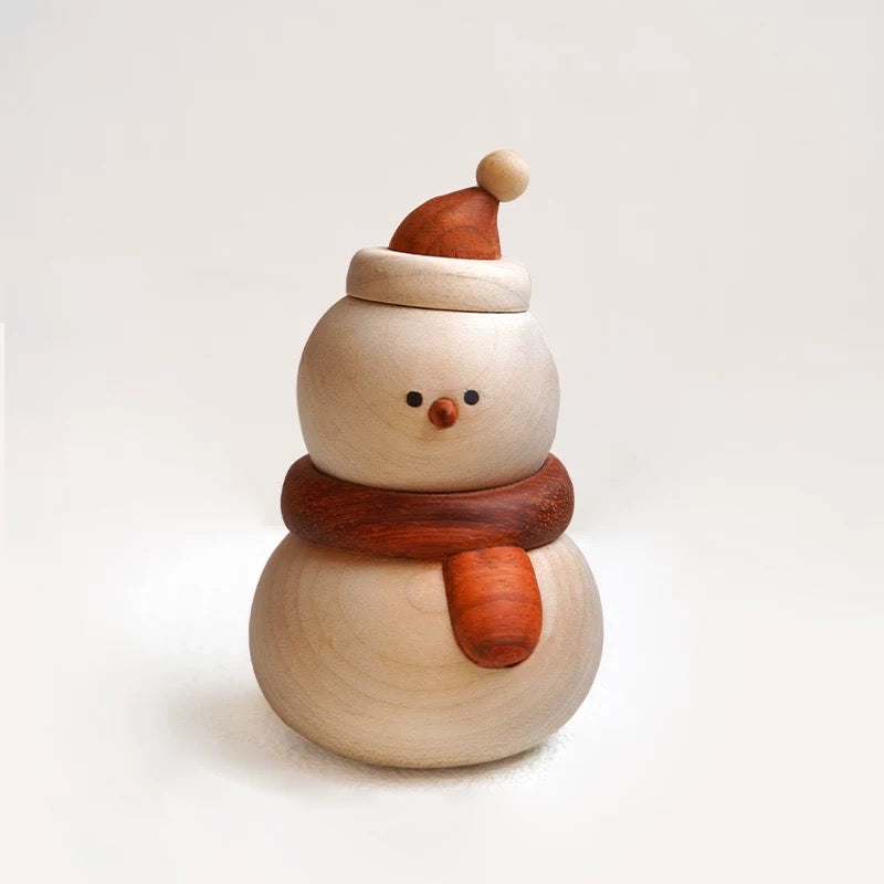 Hand-carved Solid Wood Snowman Decoration