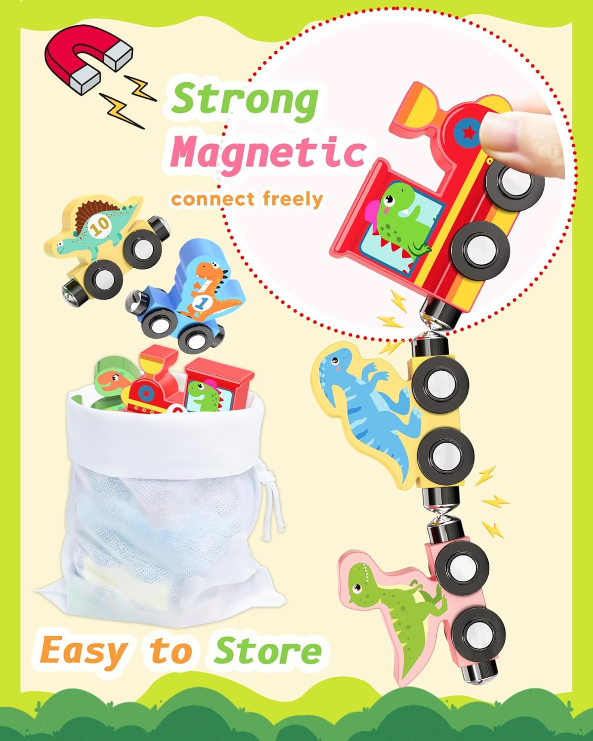 Magnetic Wooden Dinosaur Building Toy Set for Toddlers