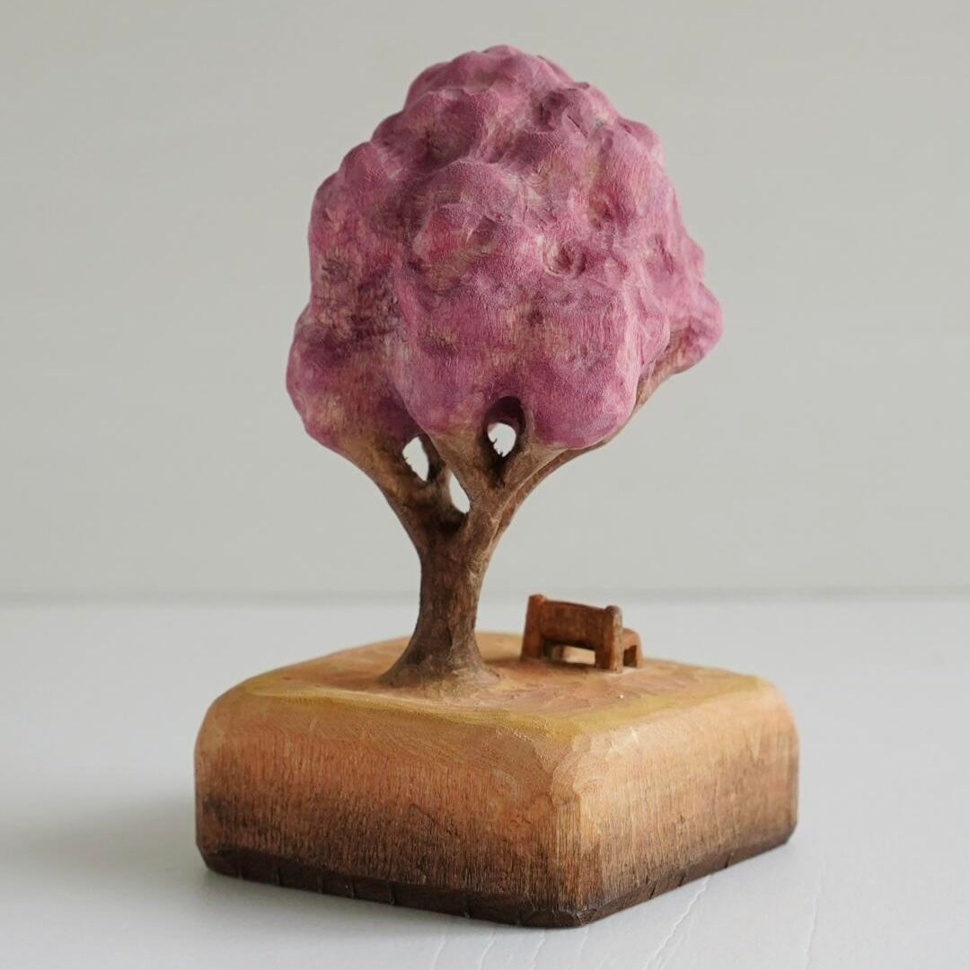Hand-Carved Cherry Blossom Scene — A Romantic Moment Beneath the Tree