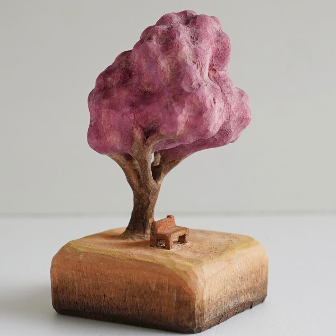 Hand-Carved Cherry Blossom Scene — A Romantic Moment Beneath the Tree