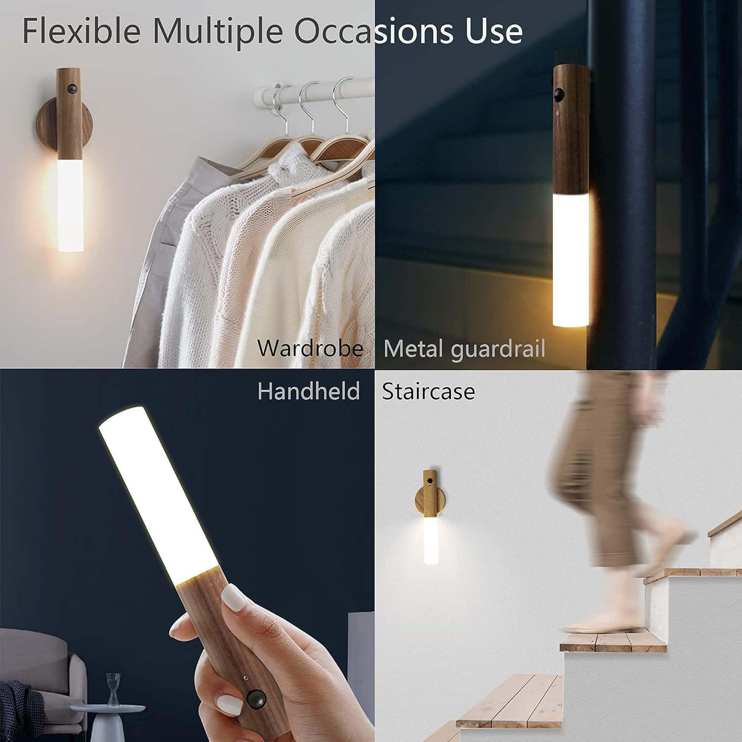 2 in 1 Wooden Style Night Light & Flashlight Motion Sensor-Fun & Stylish Lighting