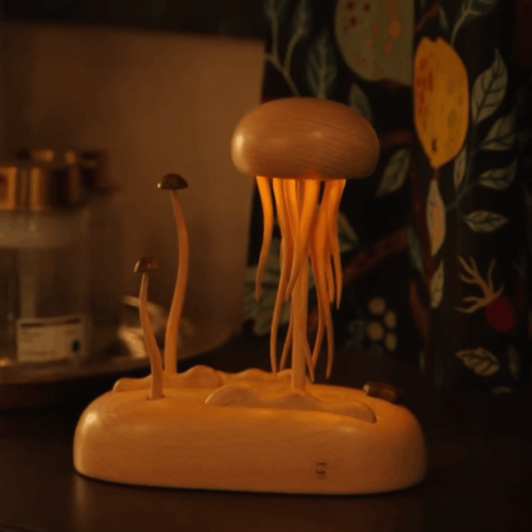 Original Hand-carved Wooden Automata Jellyfish Nightlight