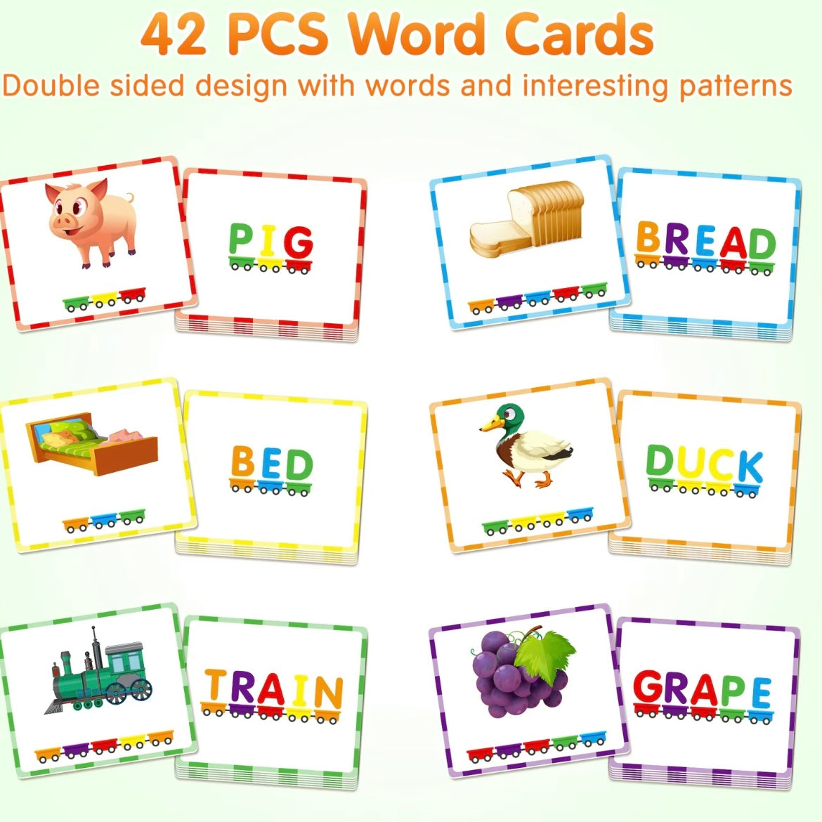 Magnetic Alphabet Train Set with Word Cards – 26 Wooden Letter Cars & 42 Flashcards for Spelling, Early Learning & STEM Play