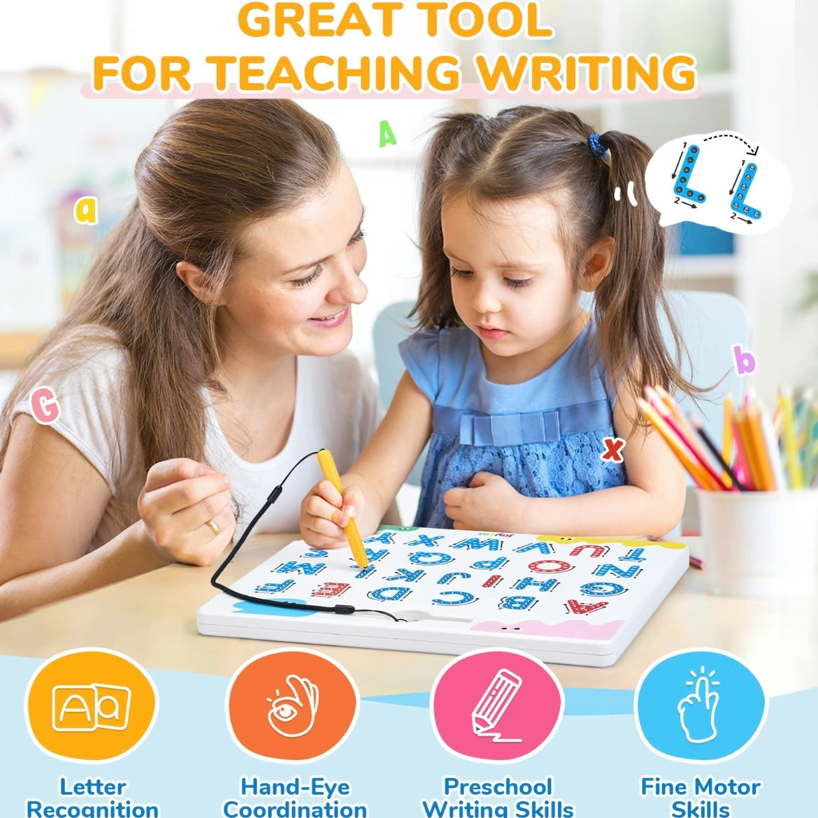 Magnetic Alphabet & Number Tracing Board – Double-Sided Montessori Learning Toy for Kids