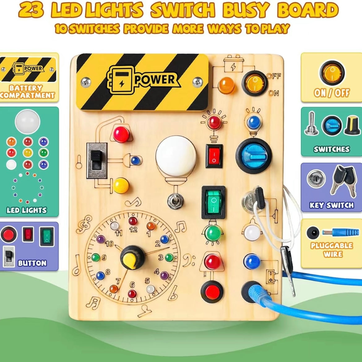23 LED Lights Busy Board – Montessori Switch & Button Learning Toy for Curious Toddlers