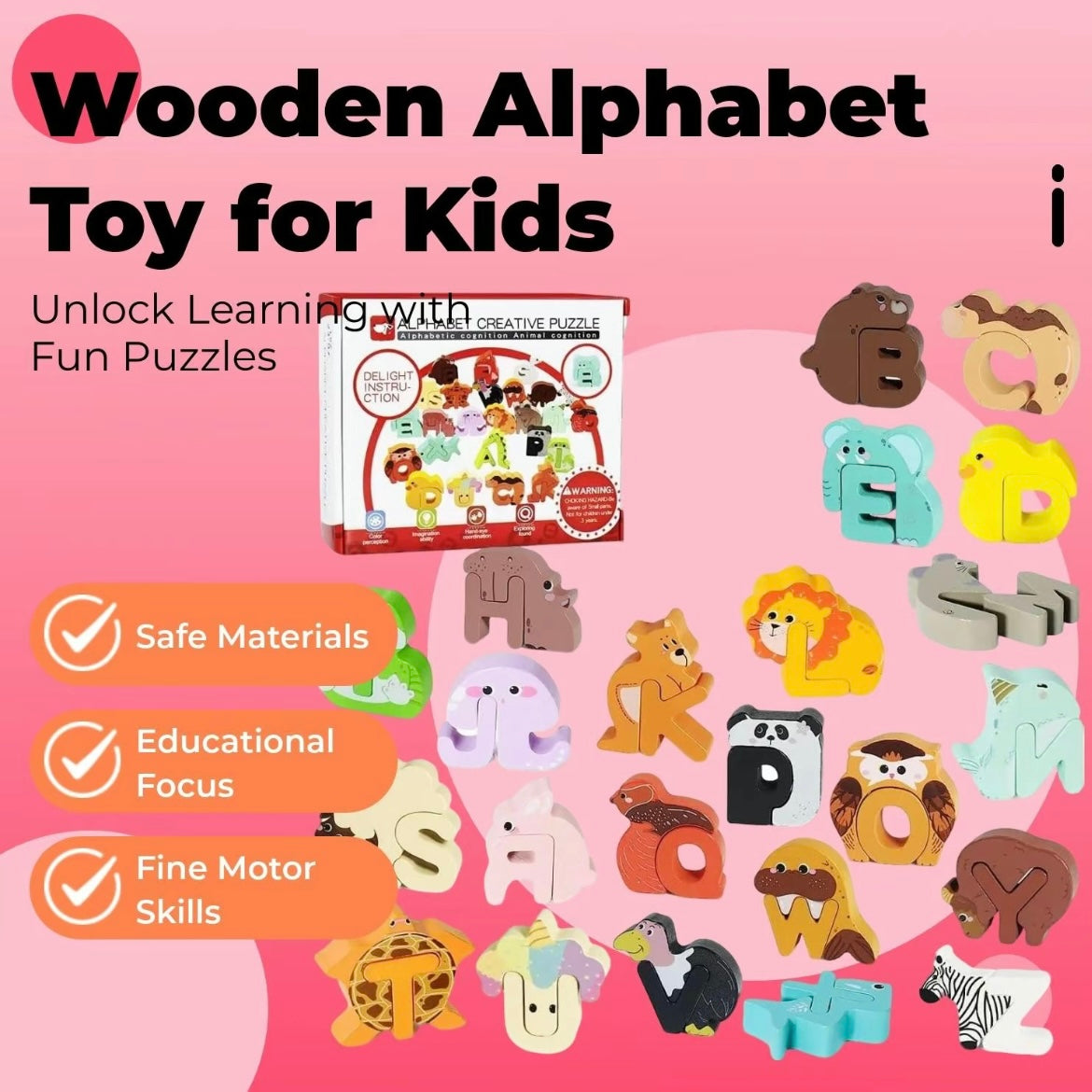 Wooden Animal Alphabet Puzzle – A to Z Learning Toy for Kids