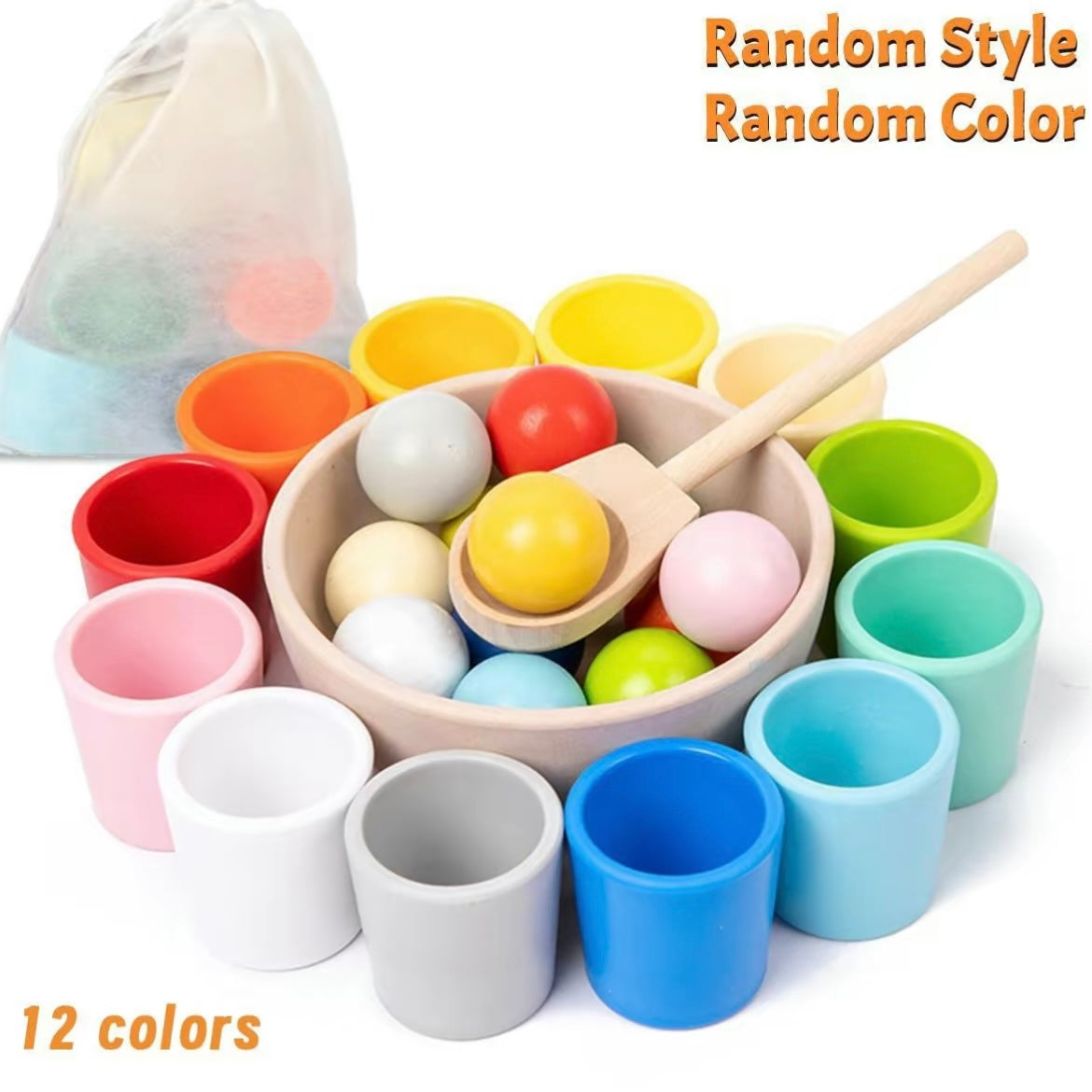 Wooden Rainbow Balls & Cups Matching Game – Montessori Color Sorting Toy for Toddlers 3+, Early STEM Learning & Fine Motor Skills