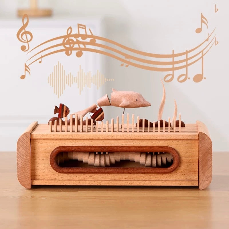 Handcrafted Automata Dolphin-Themed Wooden Bluetooth Speaker with Ambient Lighting