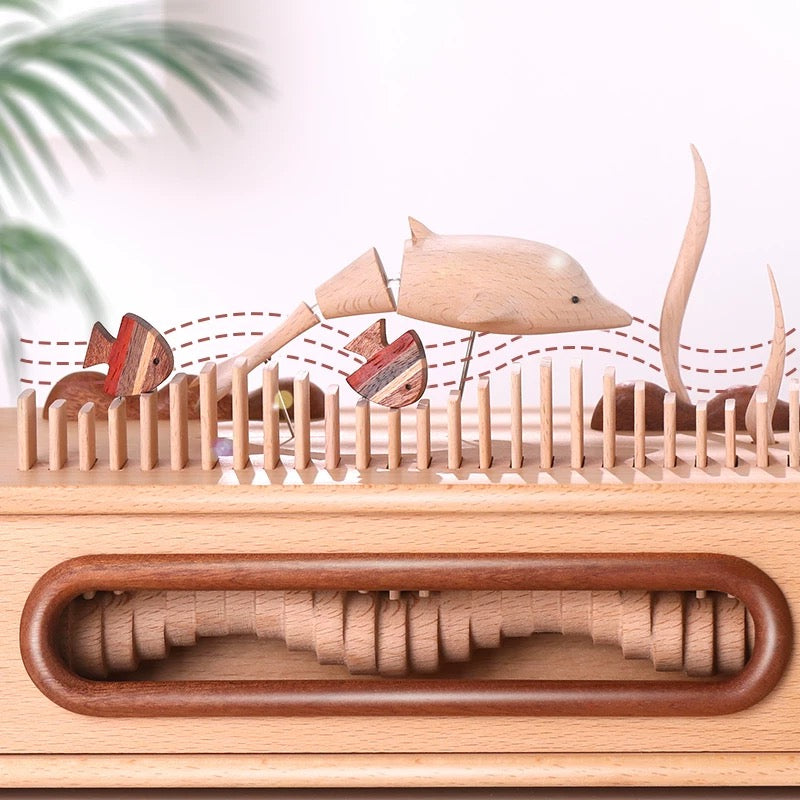 Handcrafted Automata Dolphin-Themed Wooden Bluetooth Speaker with Ambient Lighting