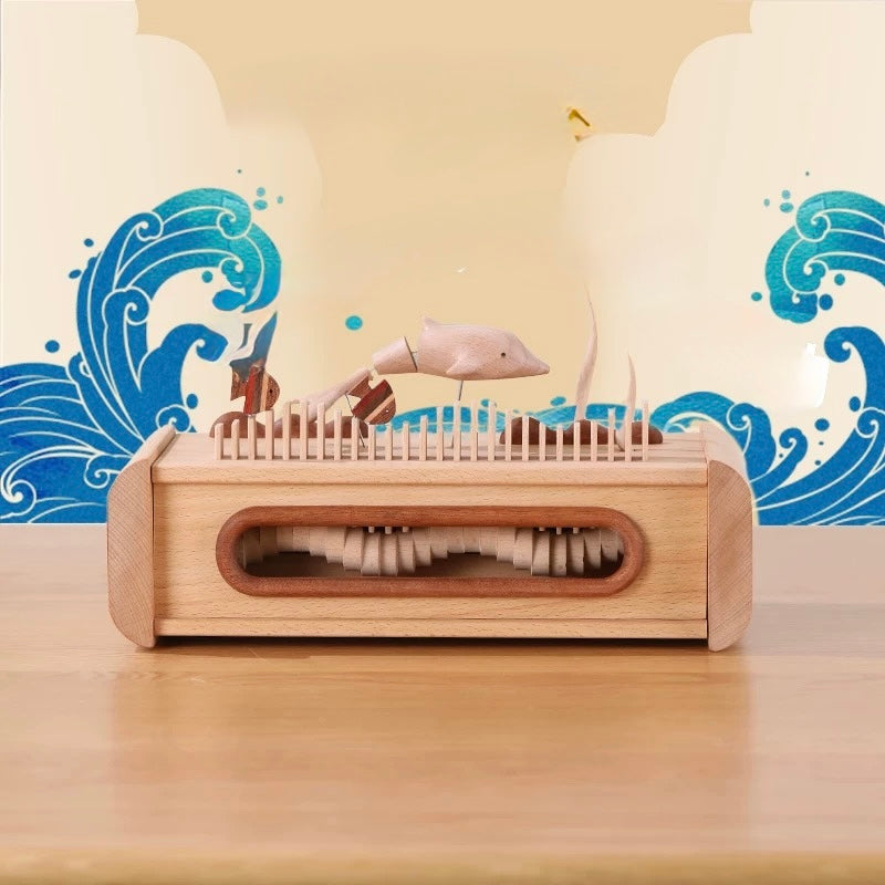 Handcrafted Automata Dolphin-Themed Wooden Bluetooth Speaker with Ambient Lighting