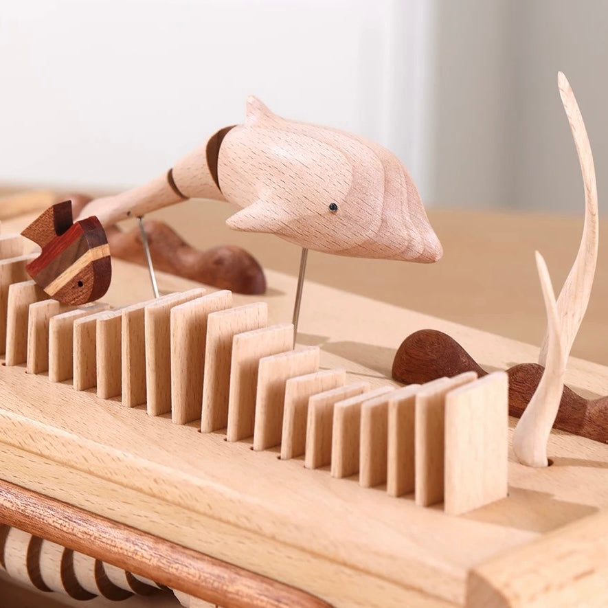 Handcrafted Automata Dolphin-Themed Wooden Bluetooth Speaker with Ambient Lighting