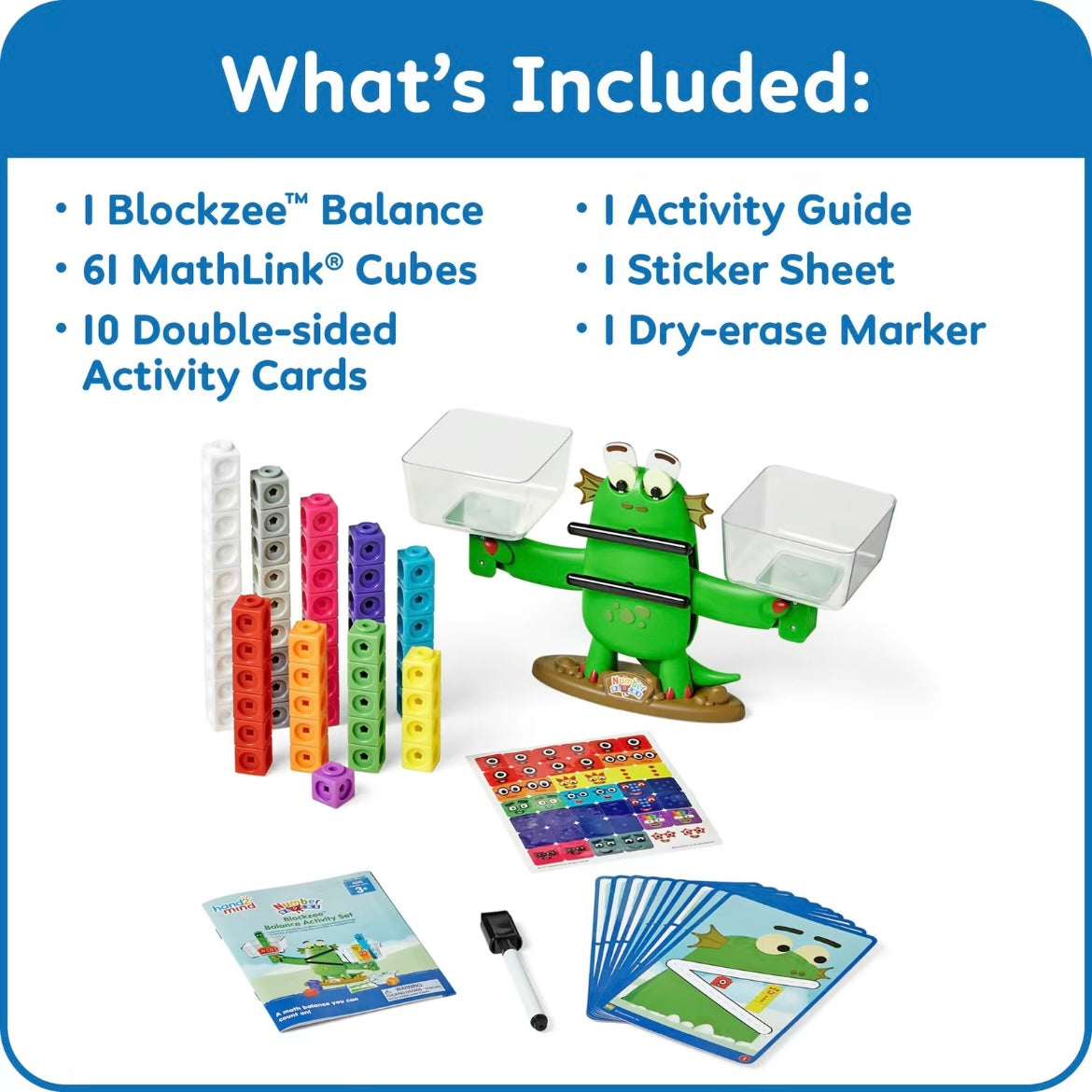 Numberblocks Blockzee Balance Activity Set, 61 MathLink Cubes, Balance Scale, Educational Math Manipulatives, Numbers for Toddlers, Preschool Learning Activities, Birthday Gifts for Kids