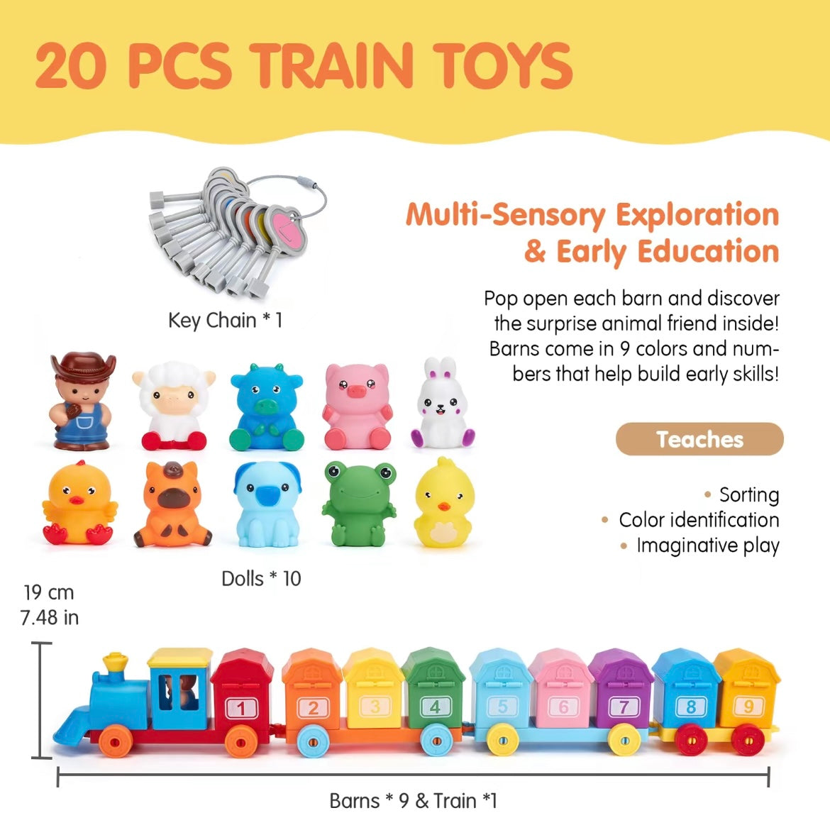 Montessori Farm Lock & Key Train — Early Learning Toy for Colors, Numbers & Animals