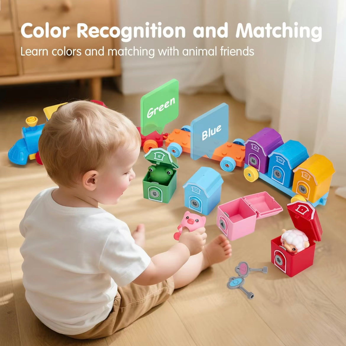 Montessori Farm Lock & Key Train — Early Learning Toy for Colors, Numbers & Animals