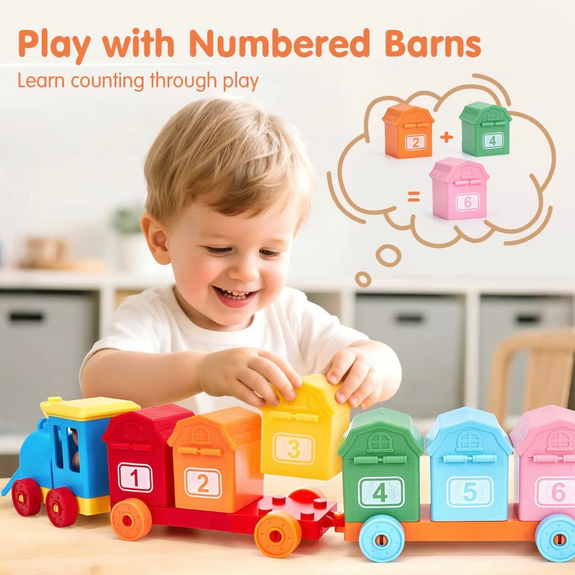 Montessori Farm Lock & Key Train — Early Learning Toy for Colors, Numbers & Animals