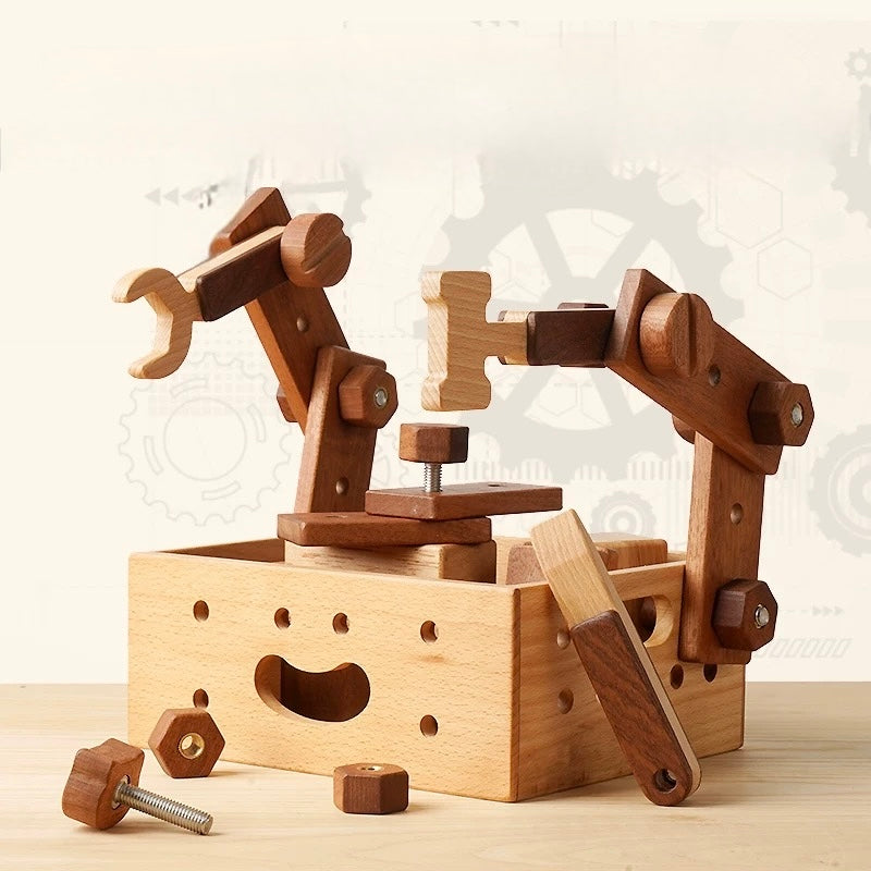 Montessori Wooden Tool & Screw Kit – Handcrafted Building Set for Kids with Natural Wood Pieces
