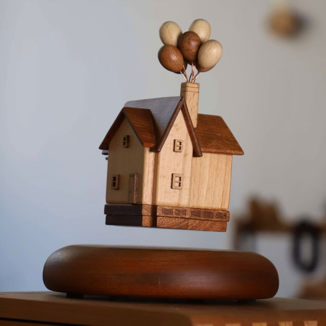 Up-Inspired Magnetic Levitating House Ornament – Floating Wooden Balloon House, Unique Home Decor Gift for Dreamers