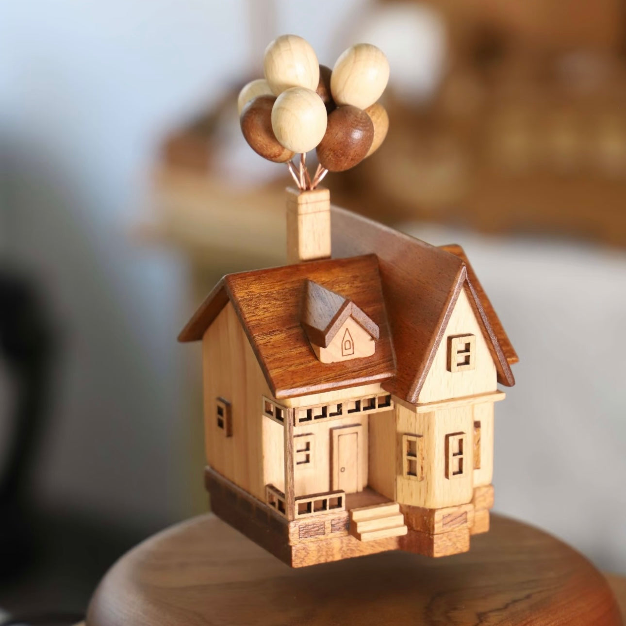 Up-Inspired Magnetic Levitating House Ornament – Floating Wooden Balloon House, Unique Home Decor Gift for Dreamers