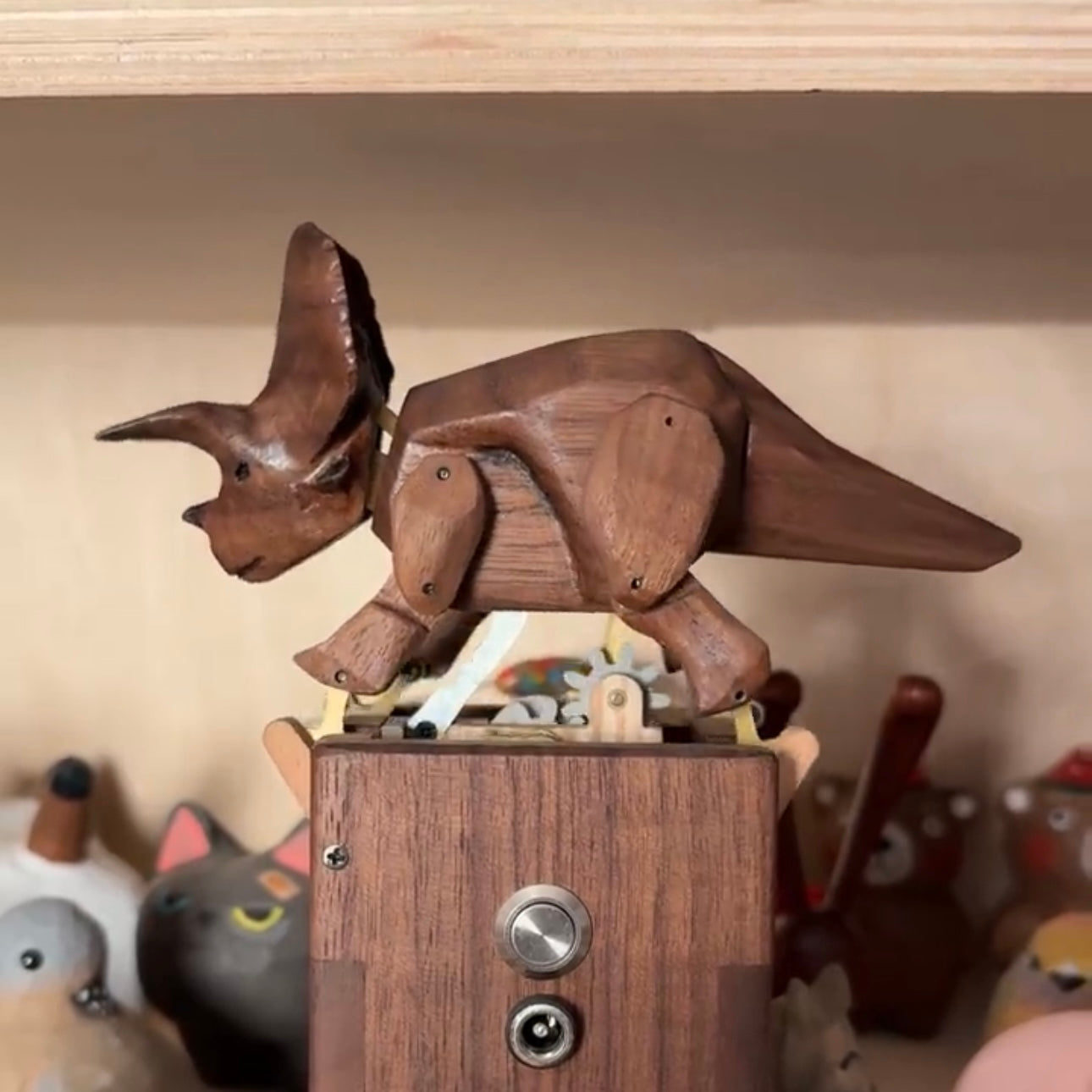 Original TriceraTrot: Handcrafted Wooden Dinosaur Automata