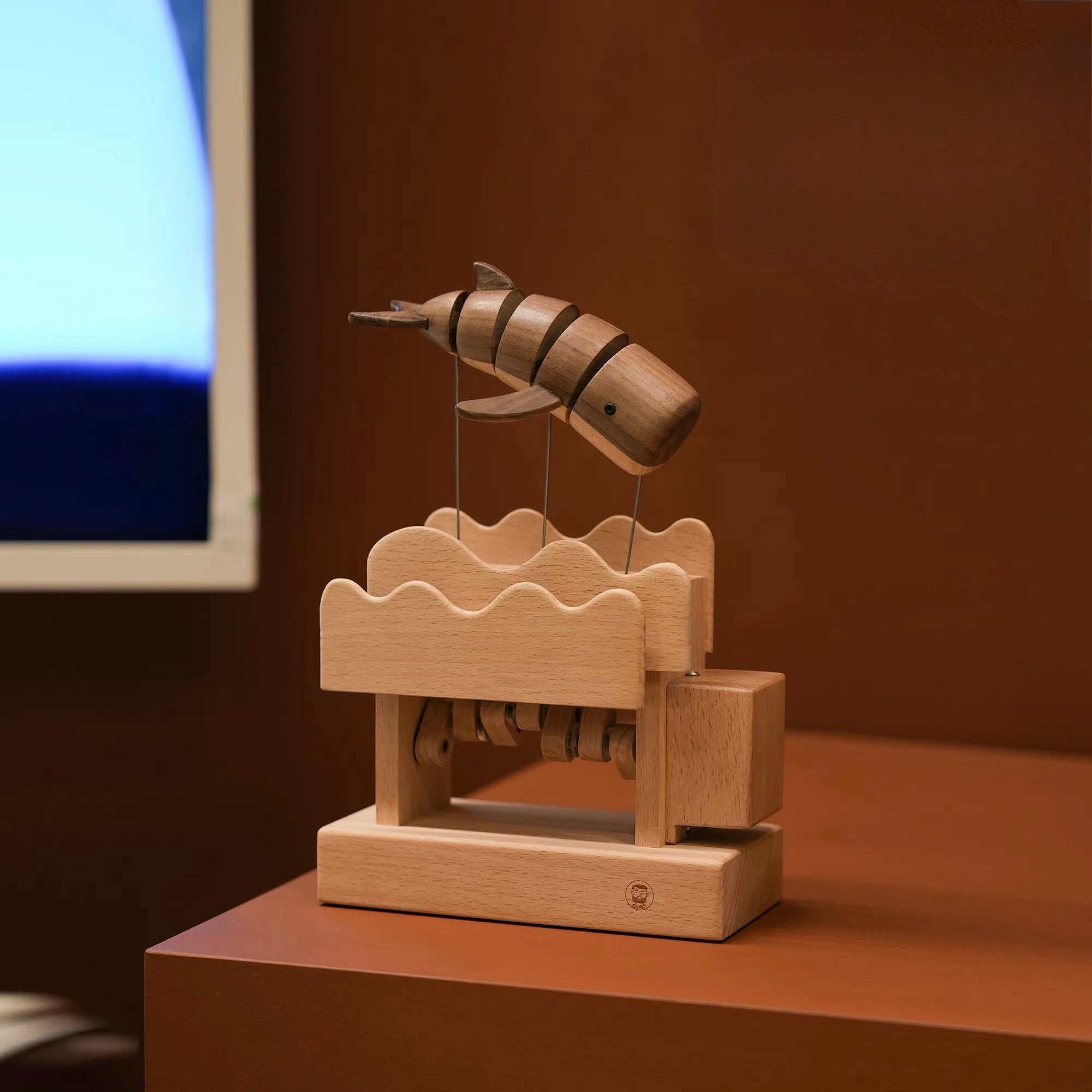 Original Hand Carved Wooden Automata Floating Whale