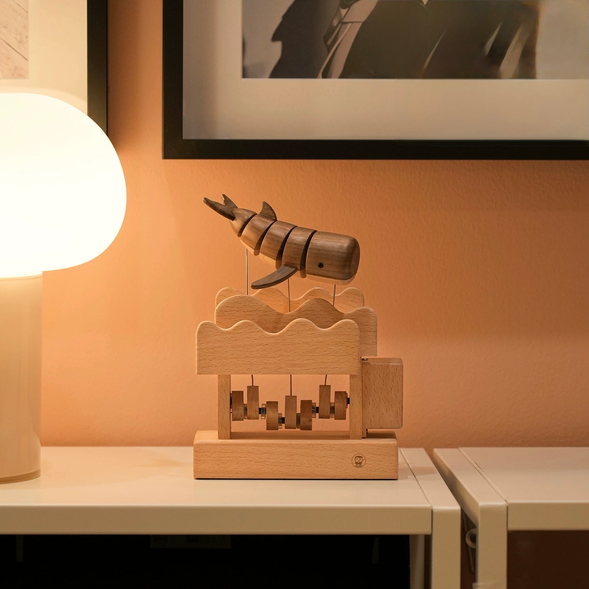 Original Hand Carved Wooden Automata Floating Whale