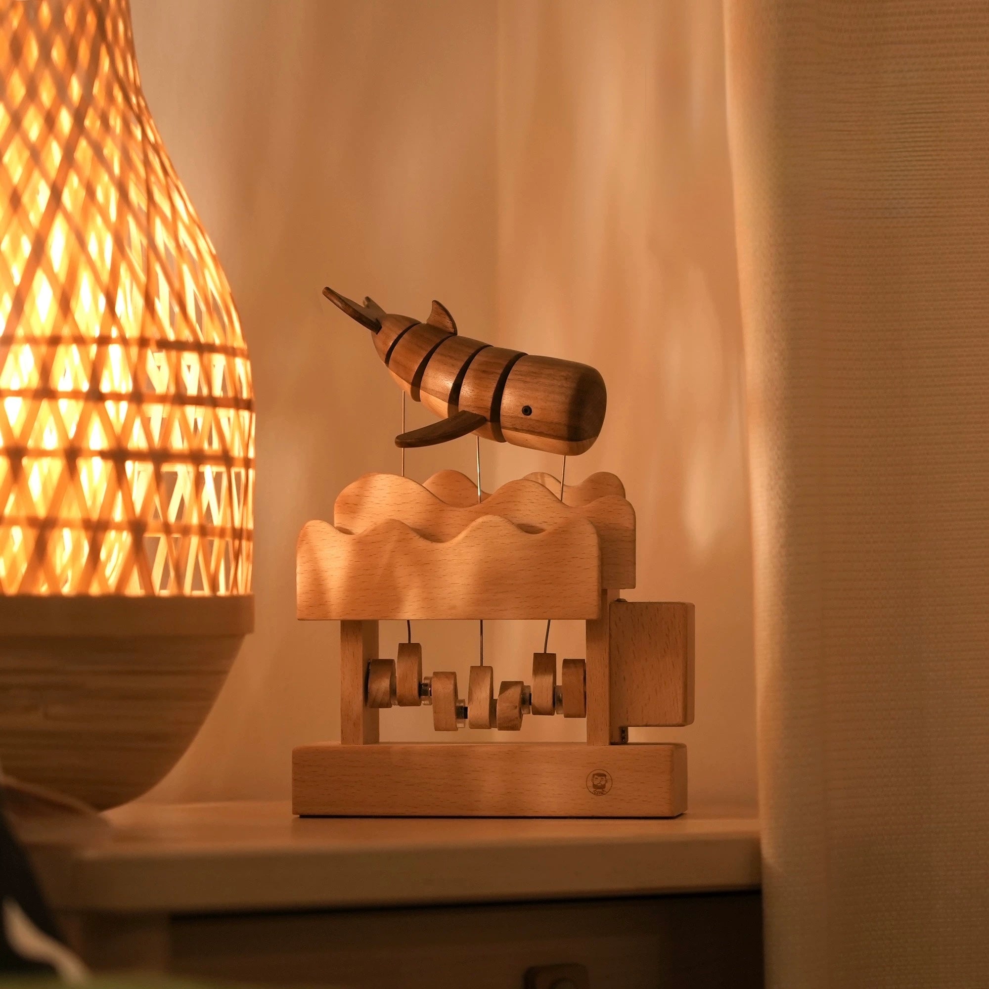 Original Hand Carved Wooden Automata Floating Whale