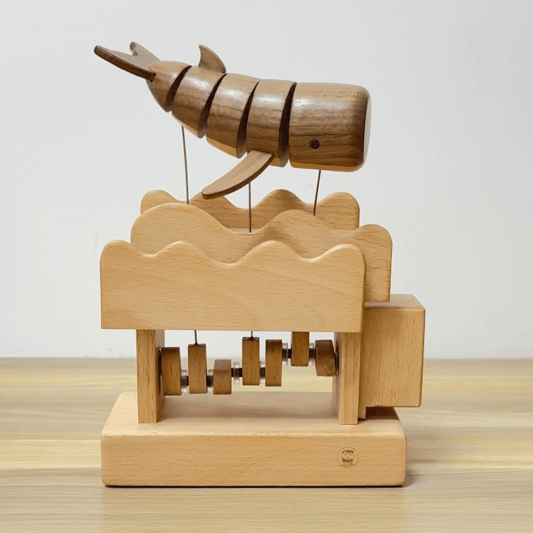 Original Hand Carved Wooden Automata Floating Whale