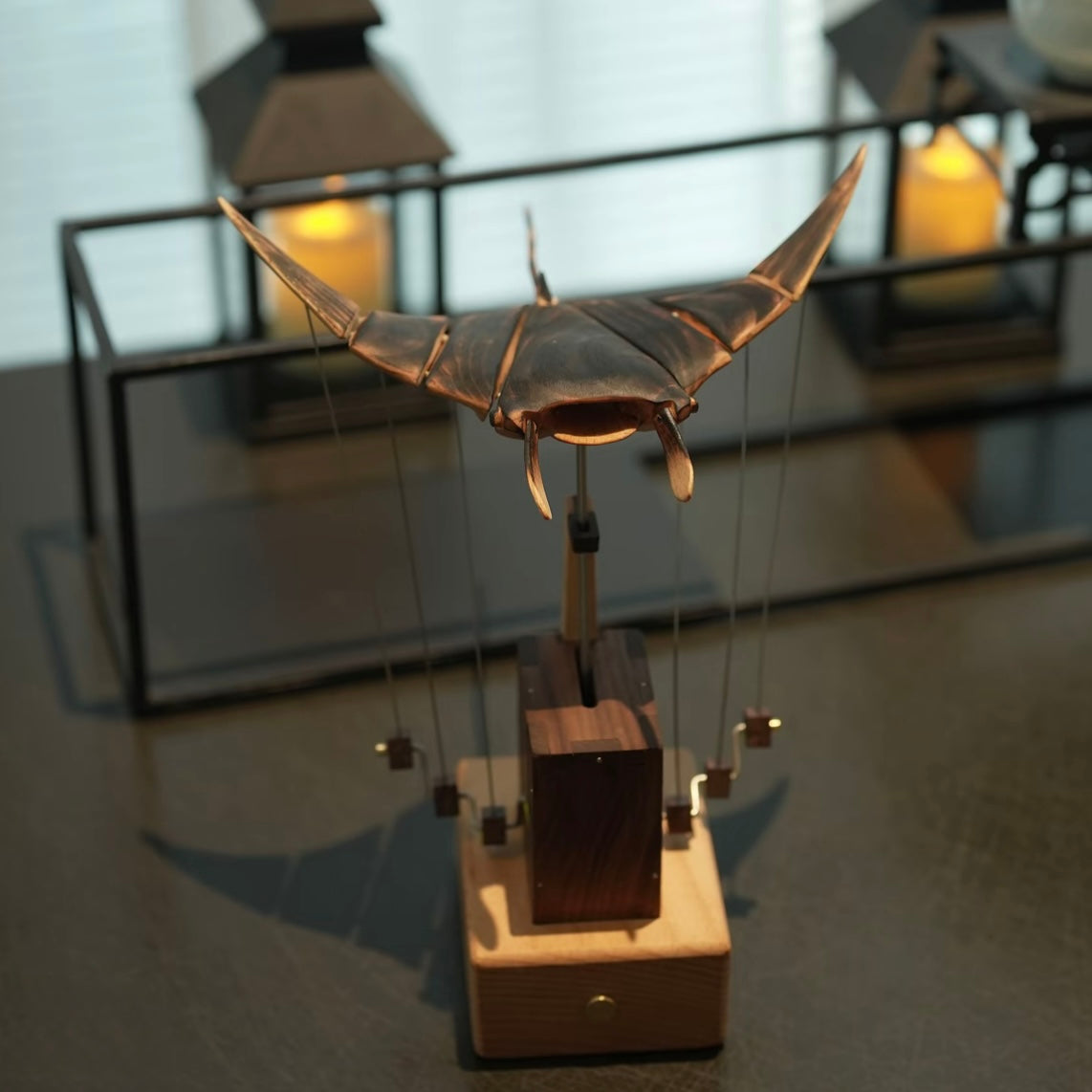 Original Handcrafted Wooden Manta Ray Automata – Smooth Gliding Motion Inspired by Ocean Grace