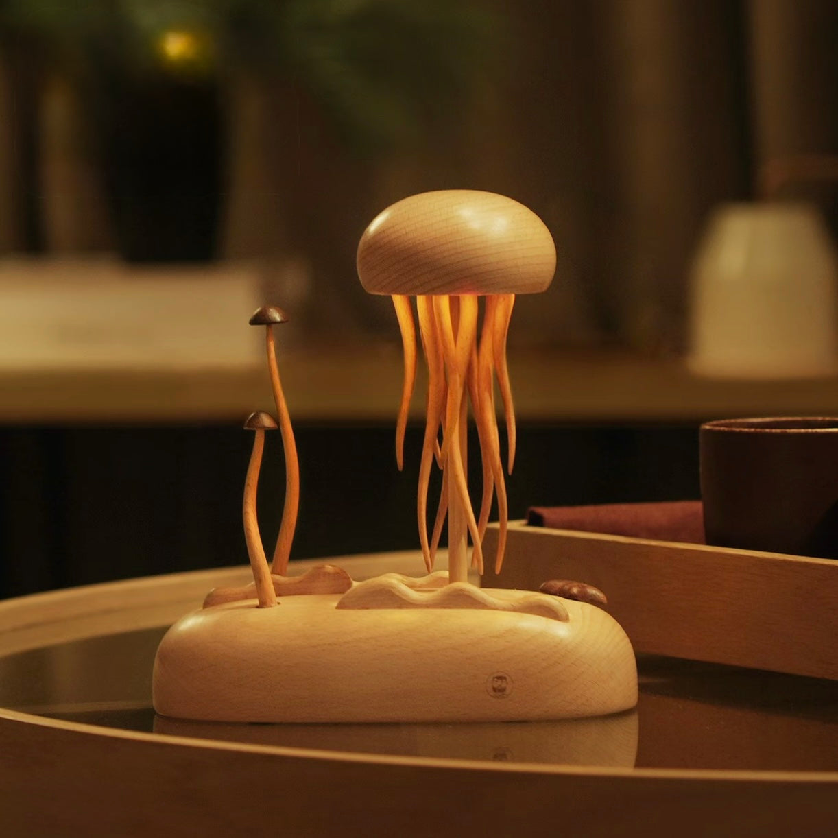 Original Hand-carved Wooden Automata Jellyfish Nightlight