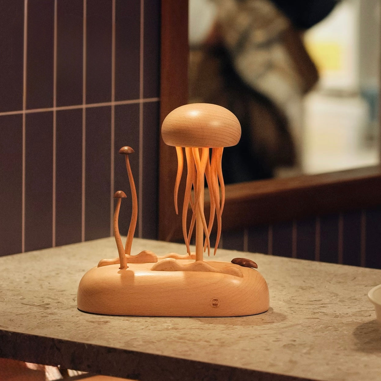 Original Hand-carved Wooden Automata Jellyfish Nightlight