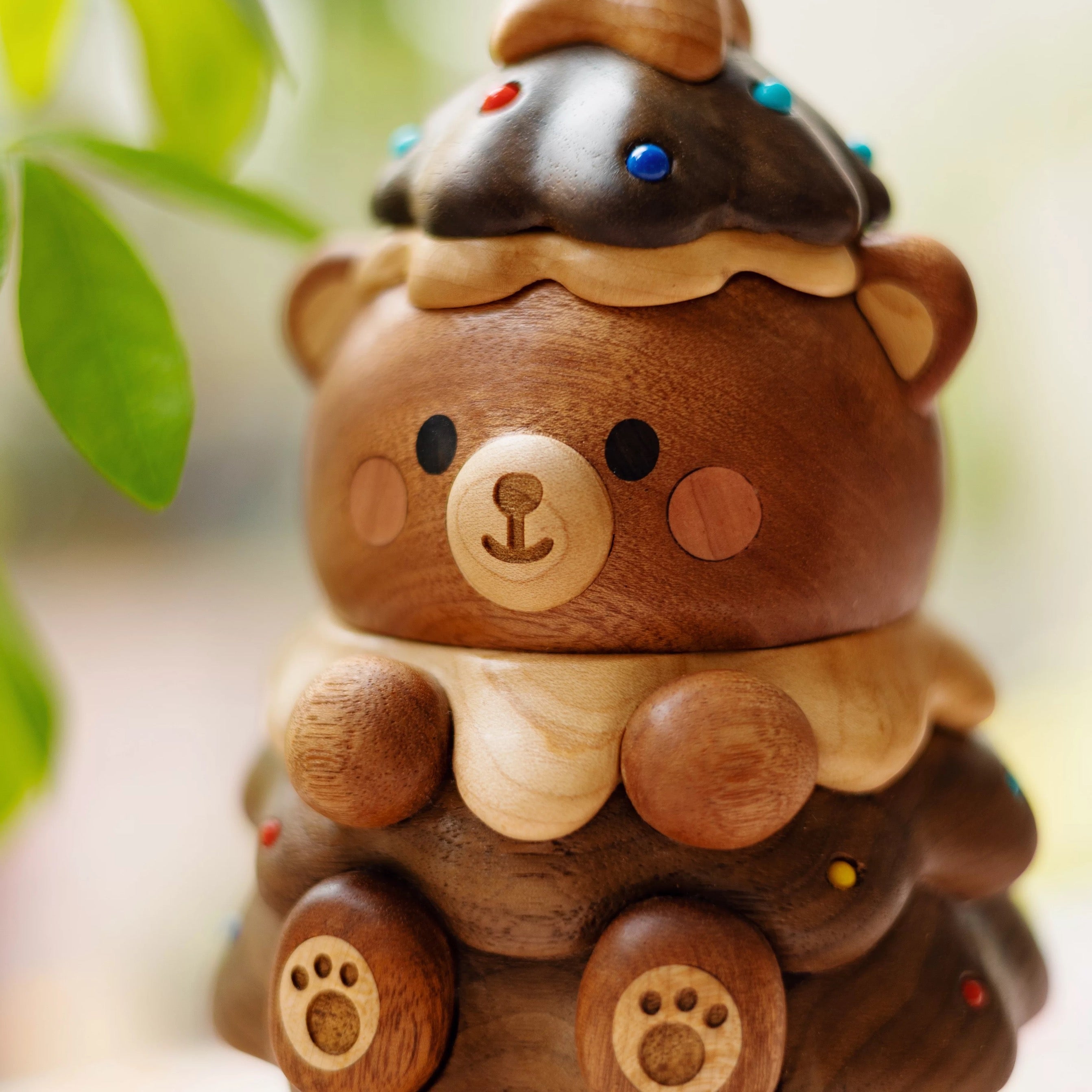 Original Handcrafted Wooden Bear Christmas Tree Music Box — Wind-Up Holiday Keepsake